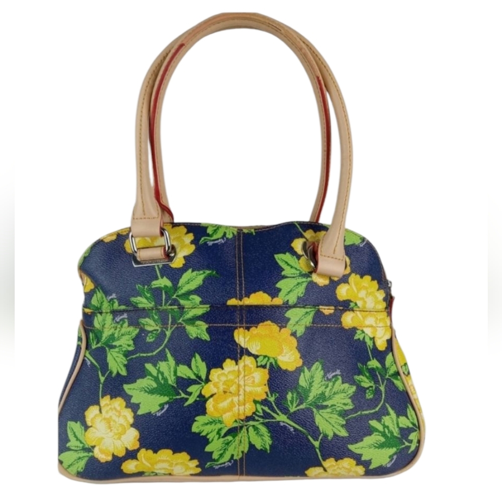 Tignanello Blue Floral Leather Satchel